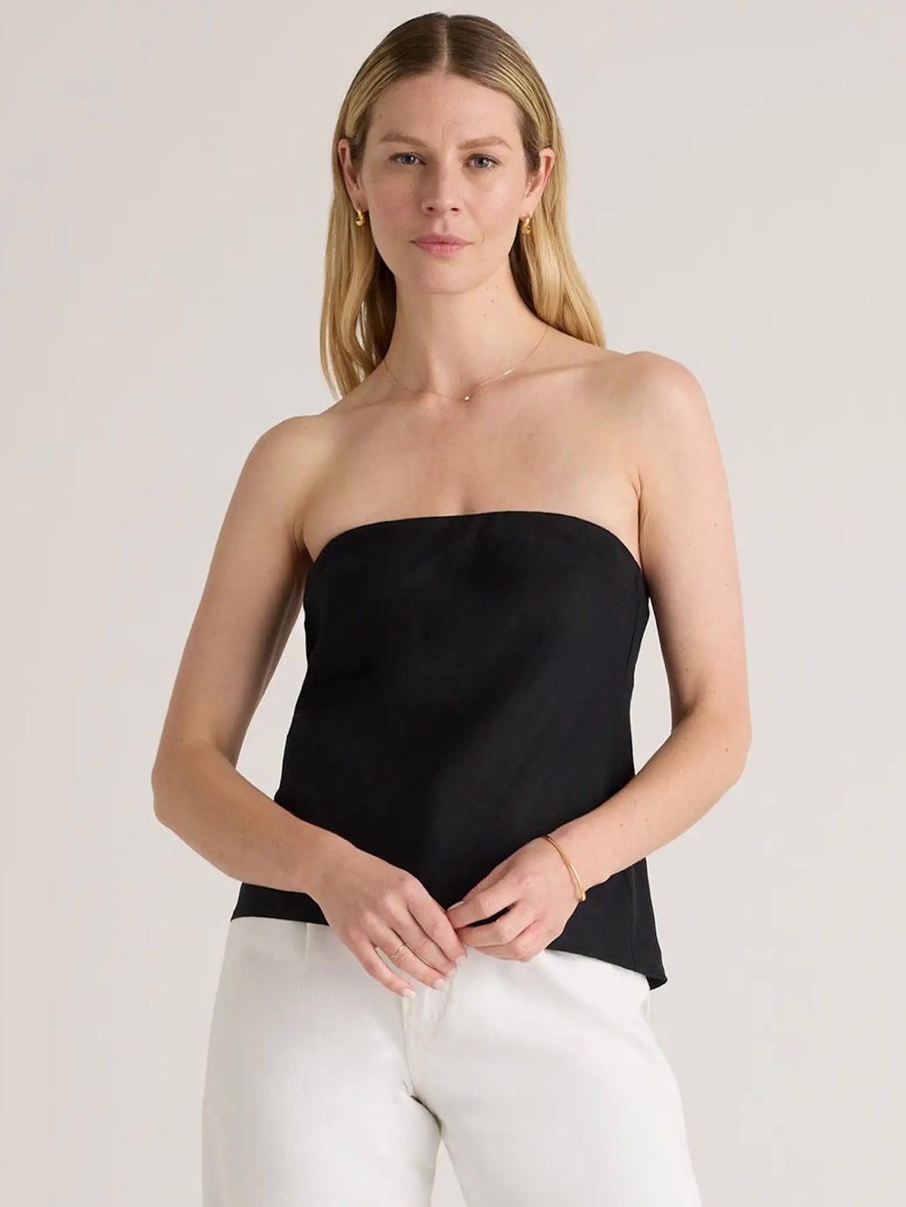 Quince Linen Tube Top in Black Small